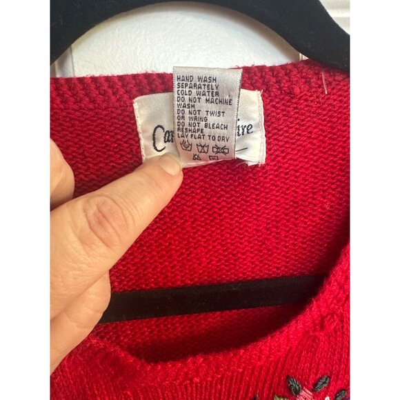 Vintage 90's Ugly Christmas Tree Sweater Women's L Knit Embroidered Sequins - Picture 4 of 8